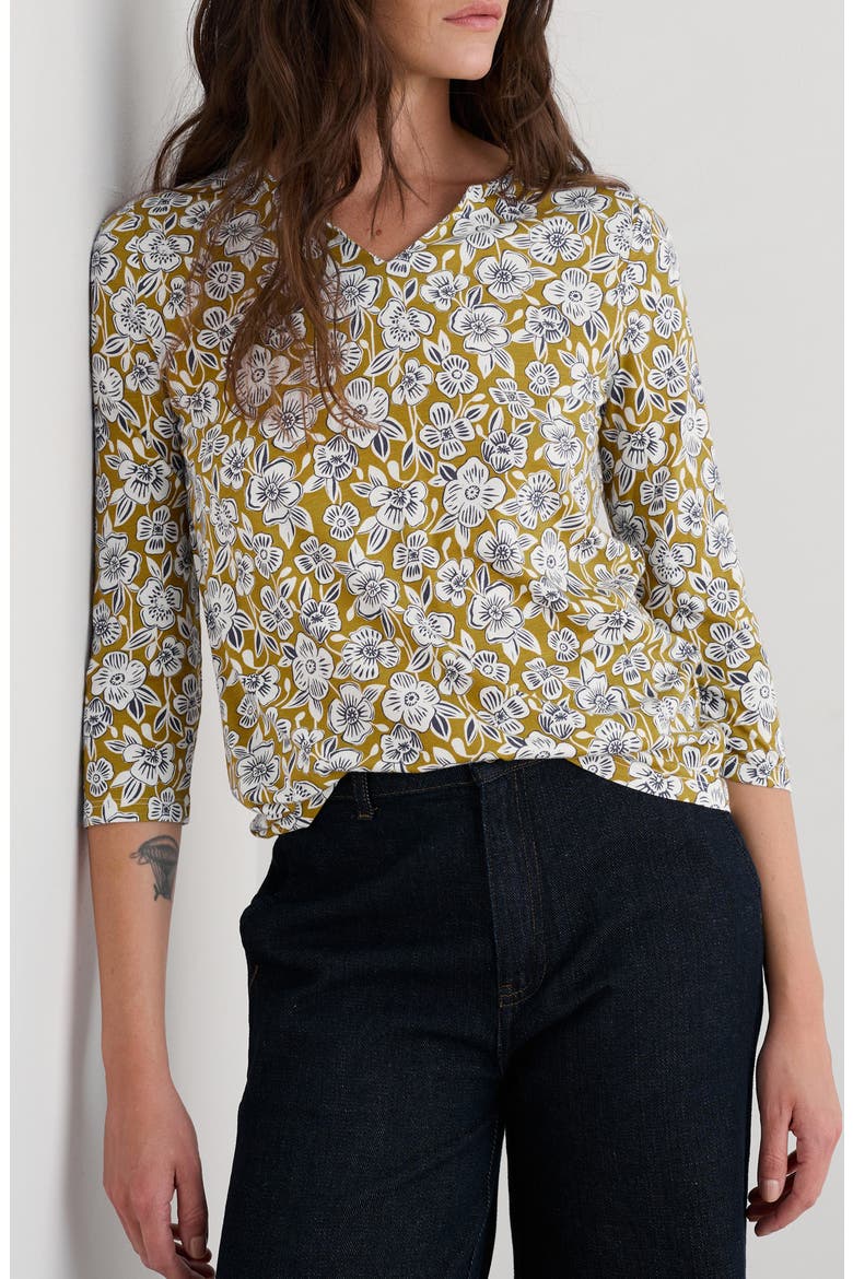 Kellow Print Three Quarter Sleeve Jersey Top, Main, color, FLORAL TUMBLE PEAR