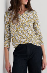 Seasalt Cornwall Kellow Print Three Quarter Sleeve Jersey Top