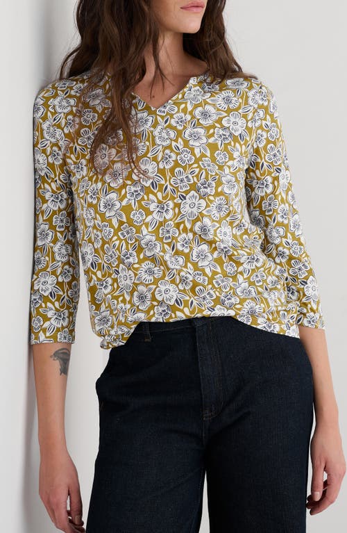 Seasalt Cornwall Kellow Print Three Quarter Sleeve Jersey Top In Yellow
