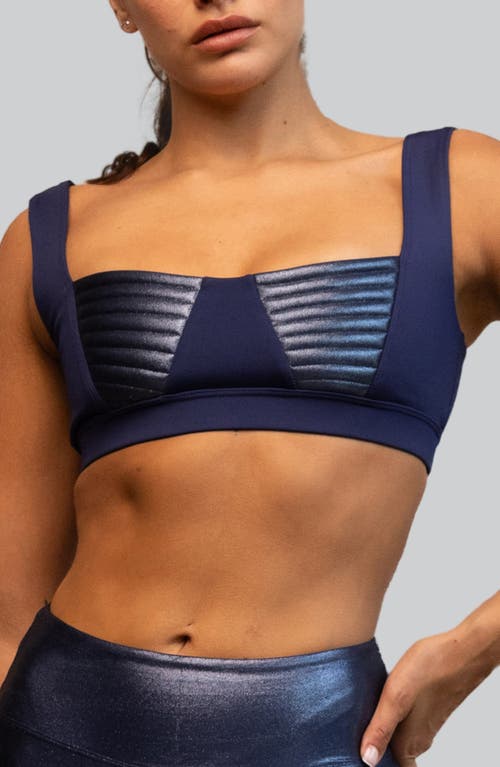 Heroine Sport Nova Metallic Inset Sports Bra In Blue