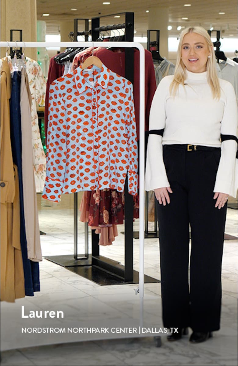 Willa Lip Print Piped Silk Shirt, sales video thumbnail