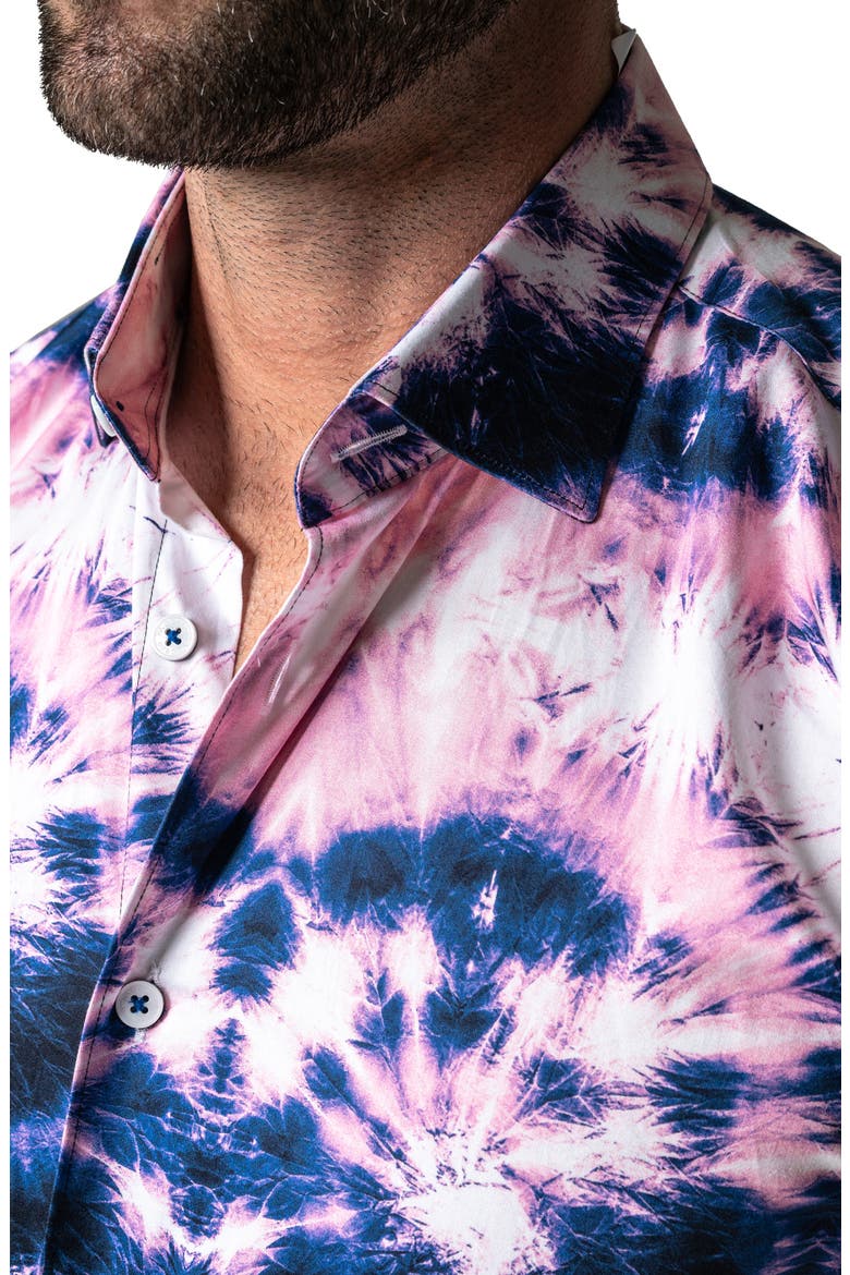 Galileo Tie Dye Stars Short Sleeve Cotton Button-Up Shirt, Alternate, color, BLUE