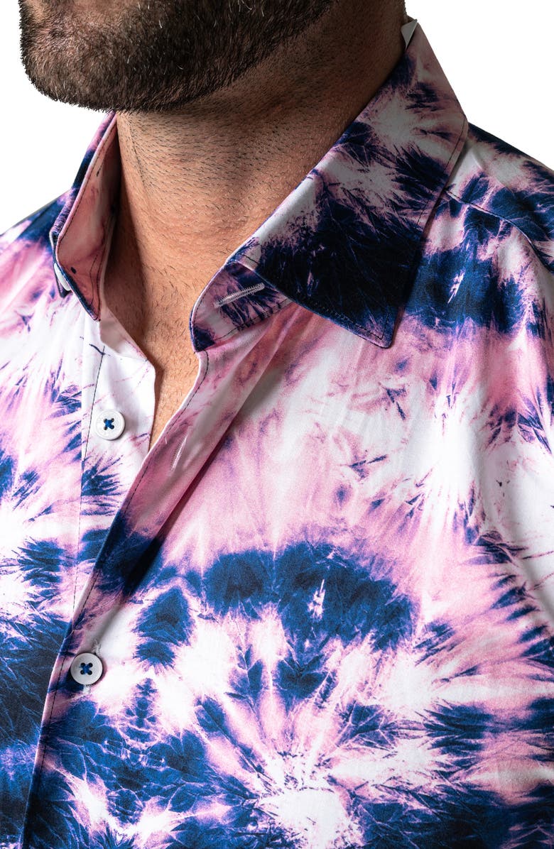 Maceoo Galileo Tie Dye Stars Short Sleeve Cotton Button-Up Shirt, Alternate, color, Blue
