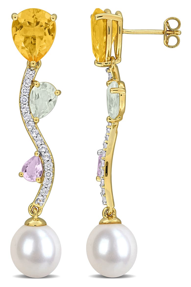 Amethyst & Cultured Freshwater Pearl Drop Earrings, Main, color, YELLOW MULTI