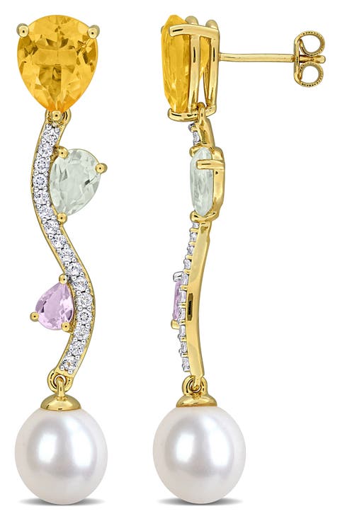 Amethyst & Cultured Freshwater Pearl Drop Earrings
