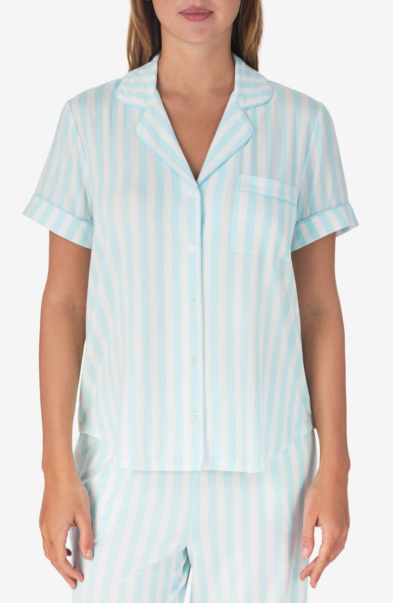 Kate Spade New York print crop pajamas, Alternate, color, Aqua Stripe