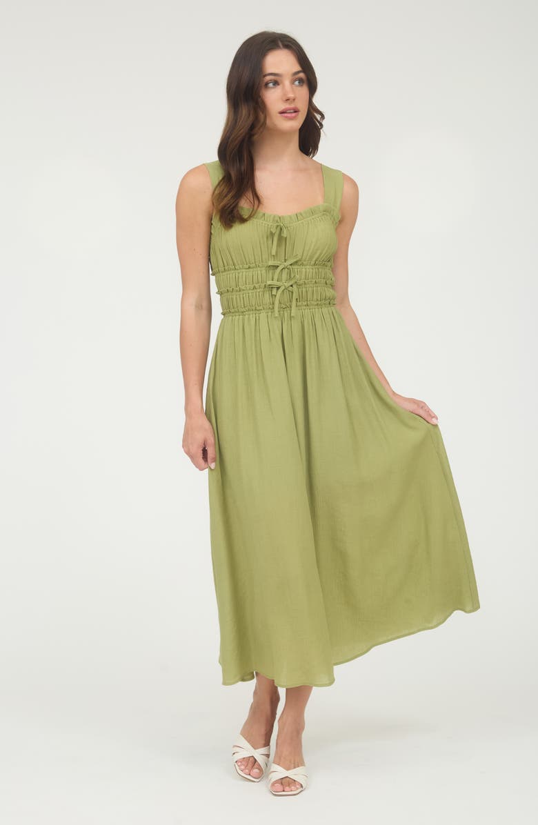 Blu Pepper Bow Embellished Fit & Flare Midi Dress, Alternate, color, Olive Green