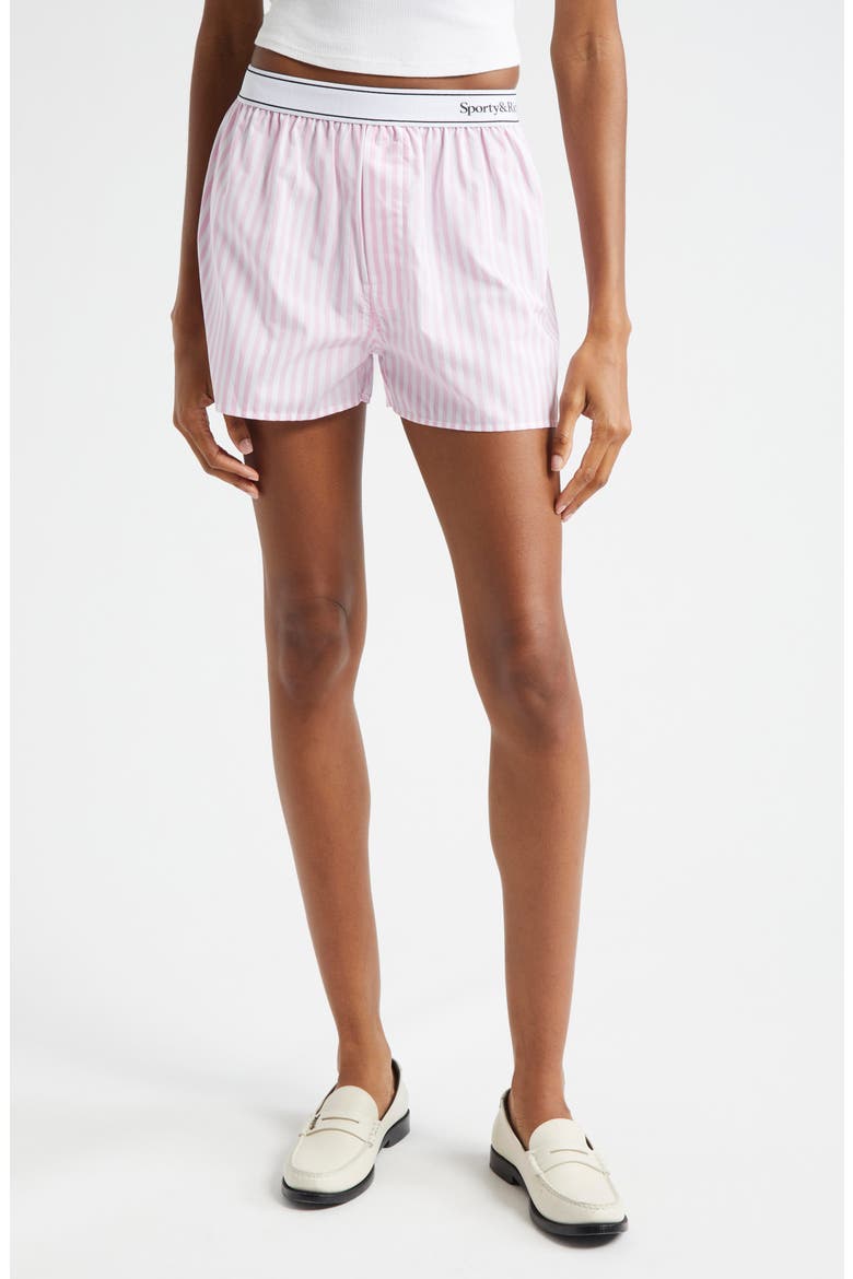 Serif Logo Stripe Boxer Shorts, Main, color, WHITE/ PINK LARGE STRIPE
