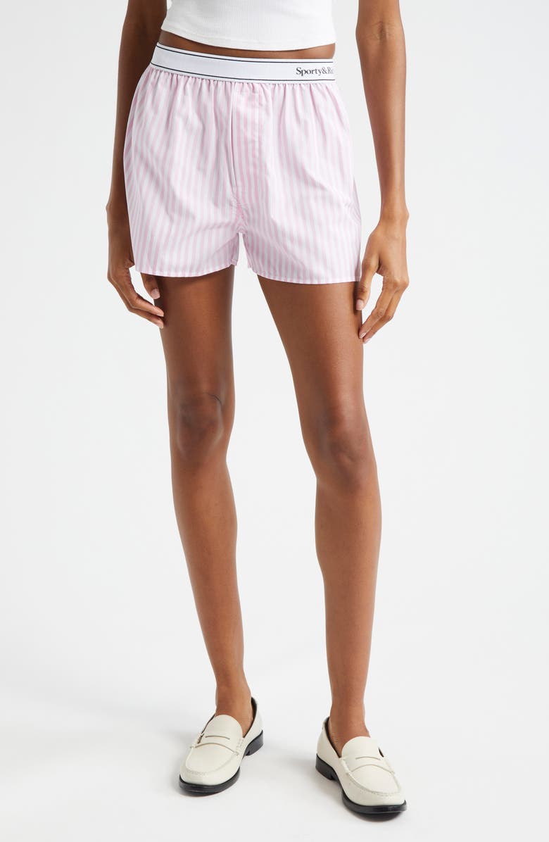 Sporty & Rich Serif Logo Stripe Boxer Shorts, Main, color, 