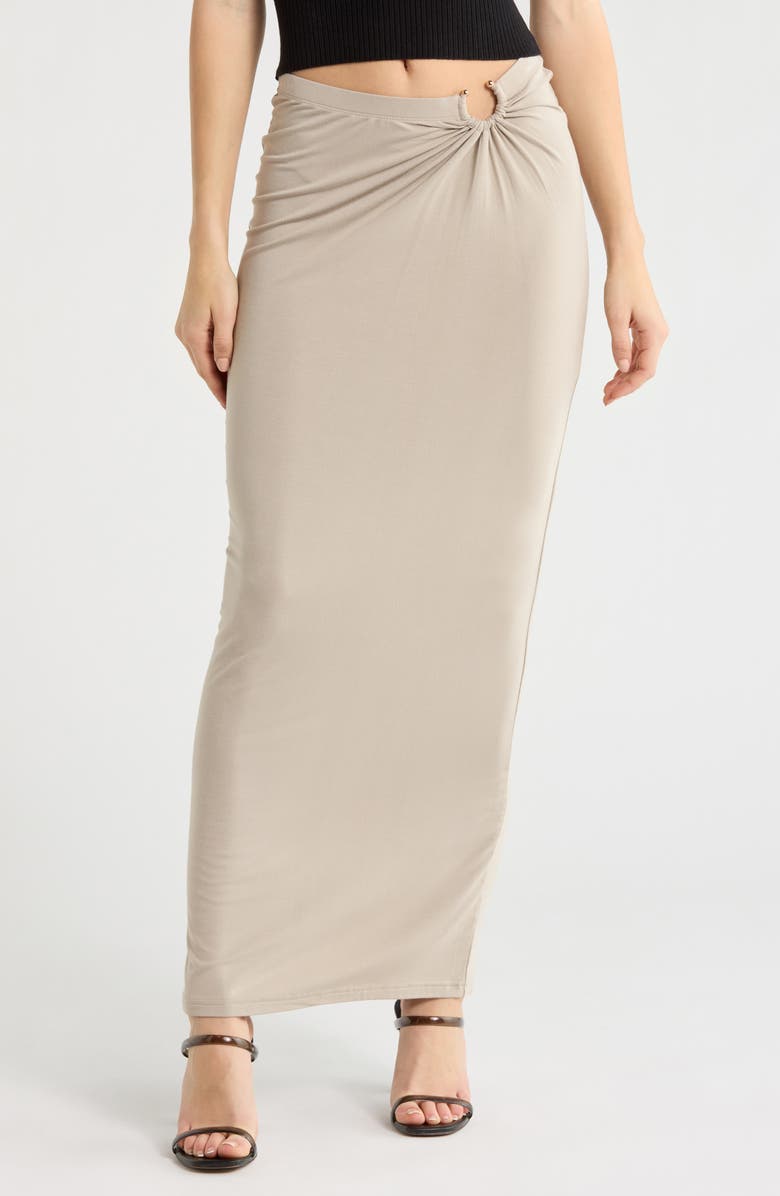 Good American Ruched Jersey Maxi Skirt, Main, color, Mushroom