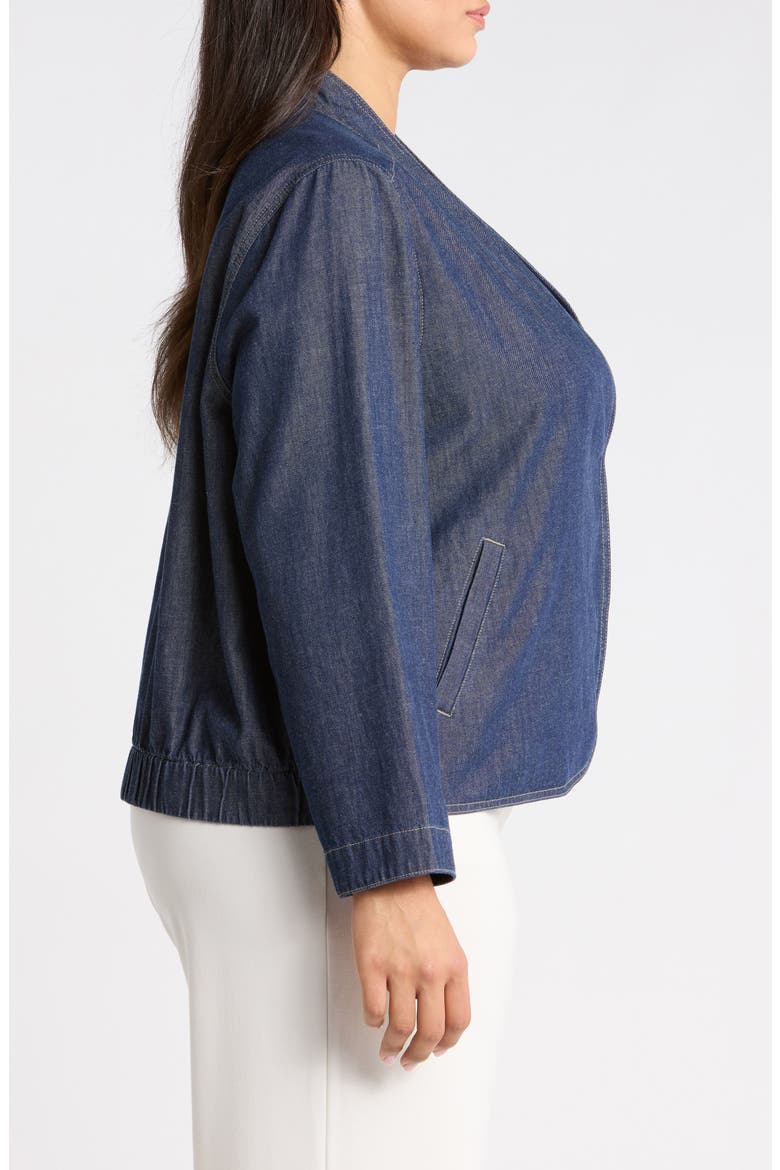 Curved Front Organic Cotton Denim Jacket, Alternate, color, DARK INDIGO