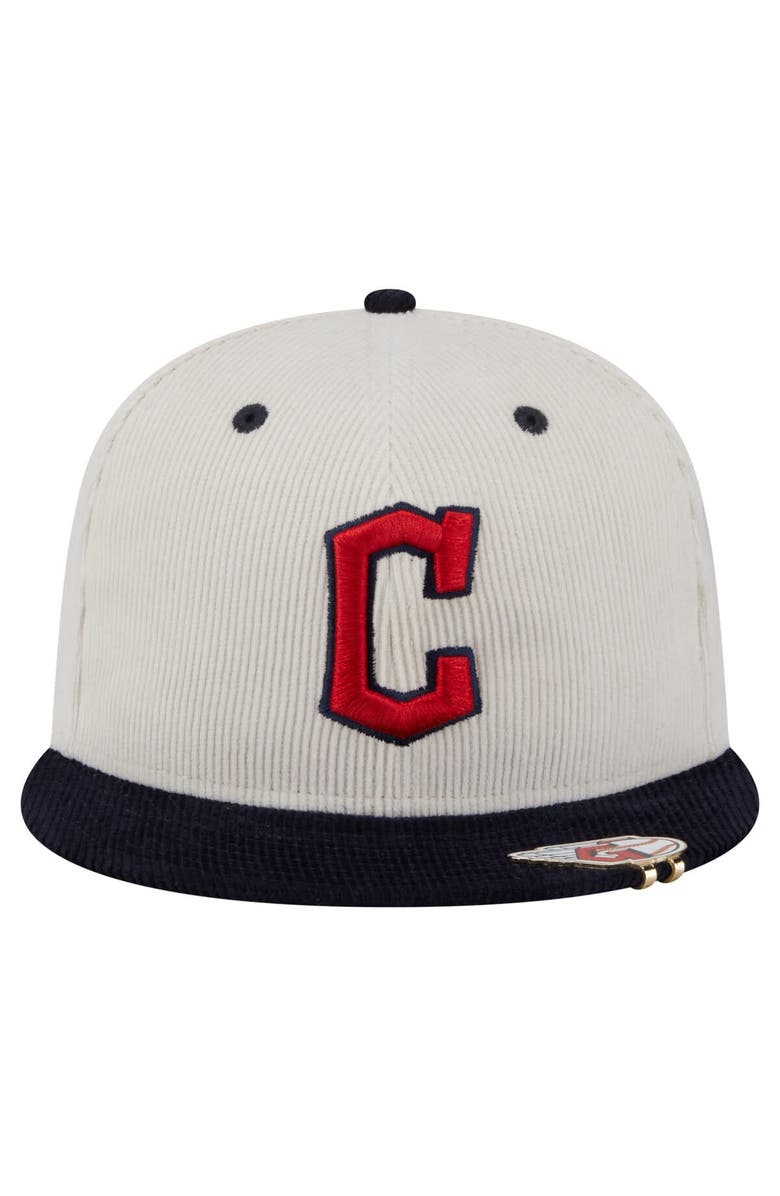 New Era Men's New Era Cream/Navy Cleveland Guardians Two-Tone Corduroy 59FIFTY Fitted Hat, Alternate, color, 