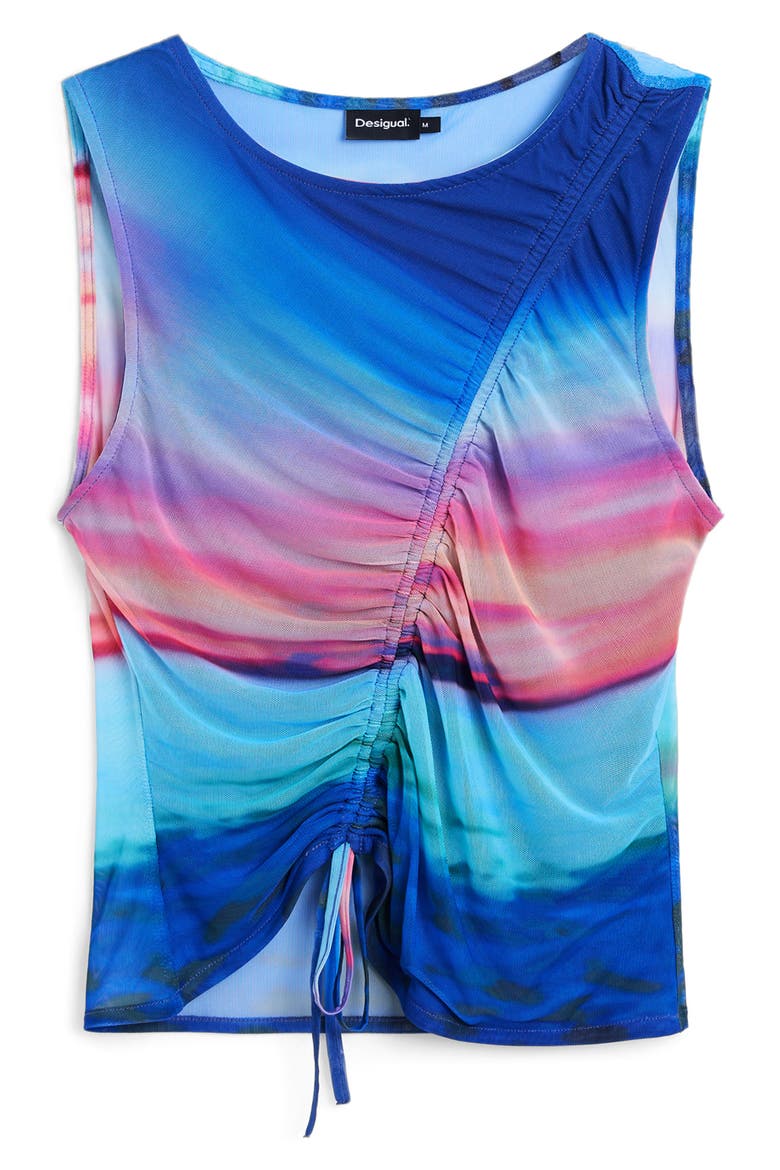 Drawstring Front Mesh Tank, Alternate, color, BLUE