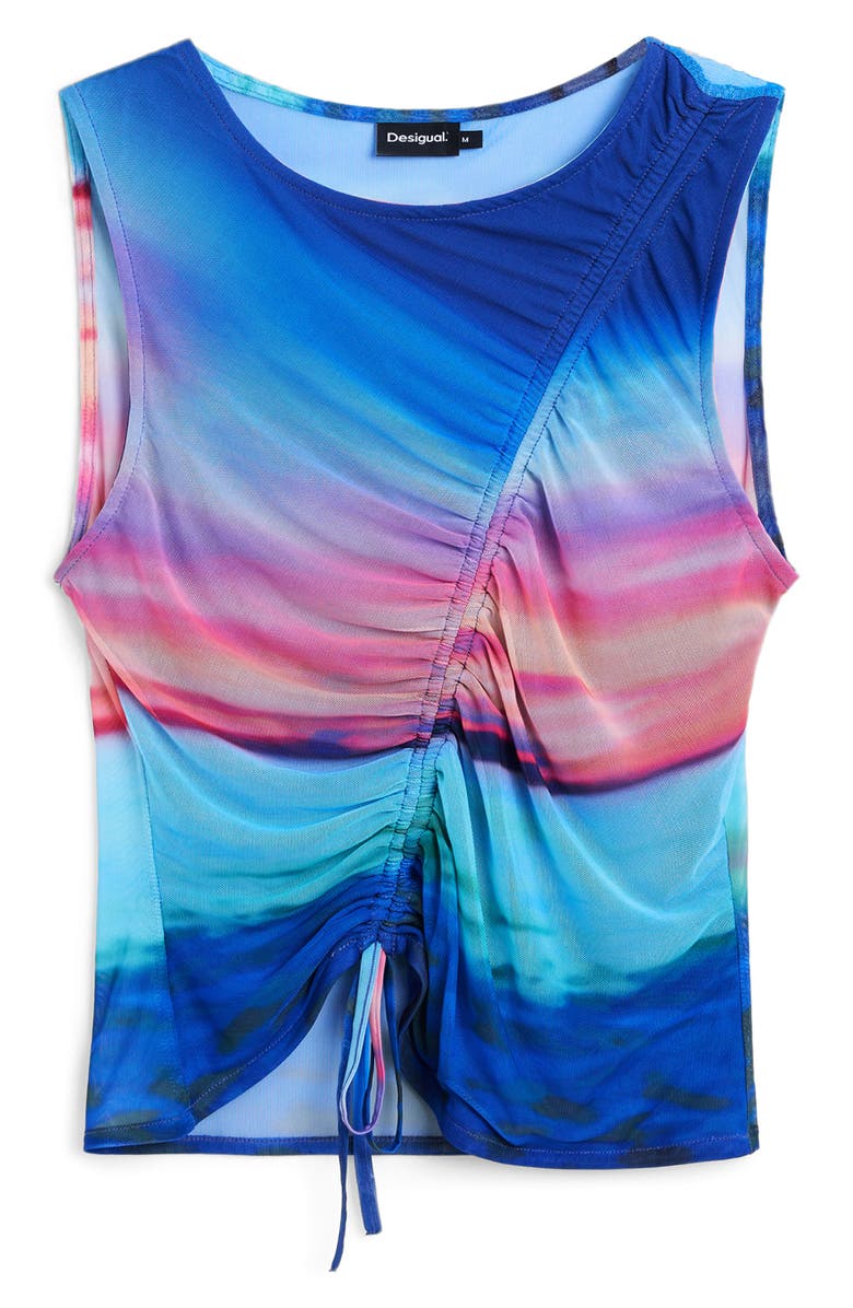 Desigual Drawstring Front Mesh Tank, Alternate, color, Blue