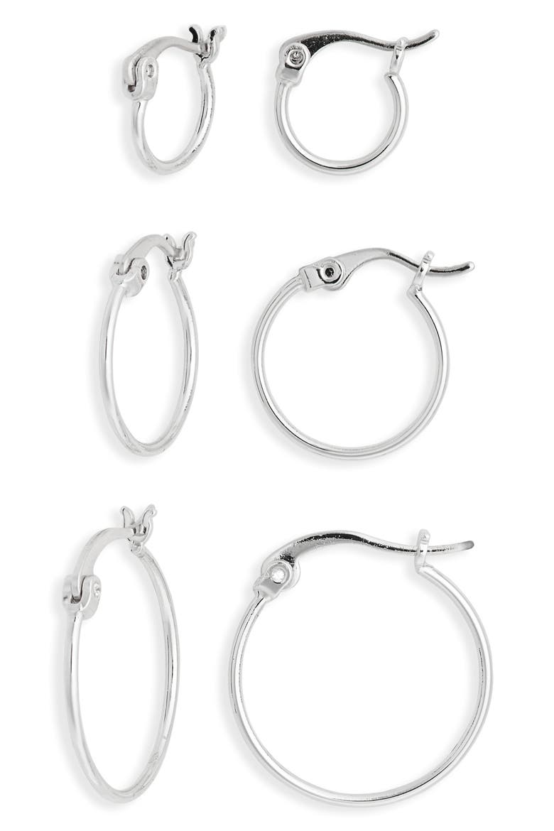 Set of 3 Demi Fine Hoop Earrings, Main, color, SILVER