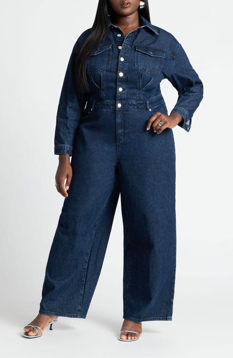 Plus size jeans jumpsuit best sale