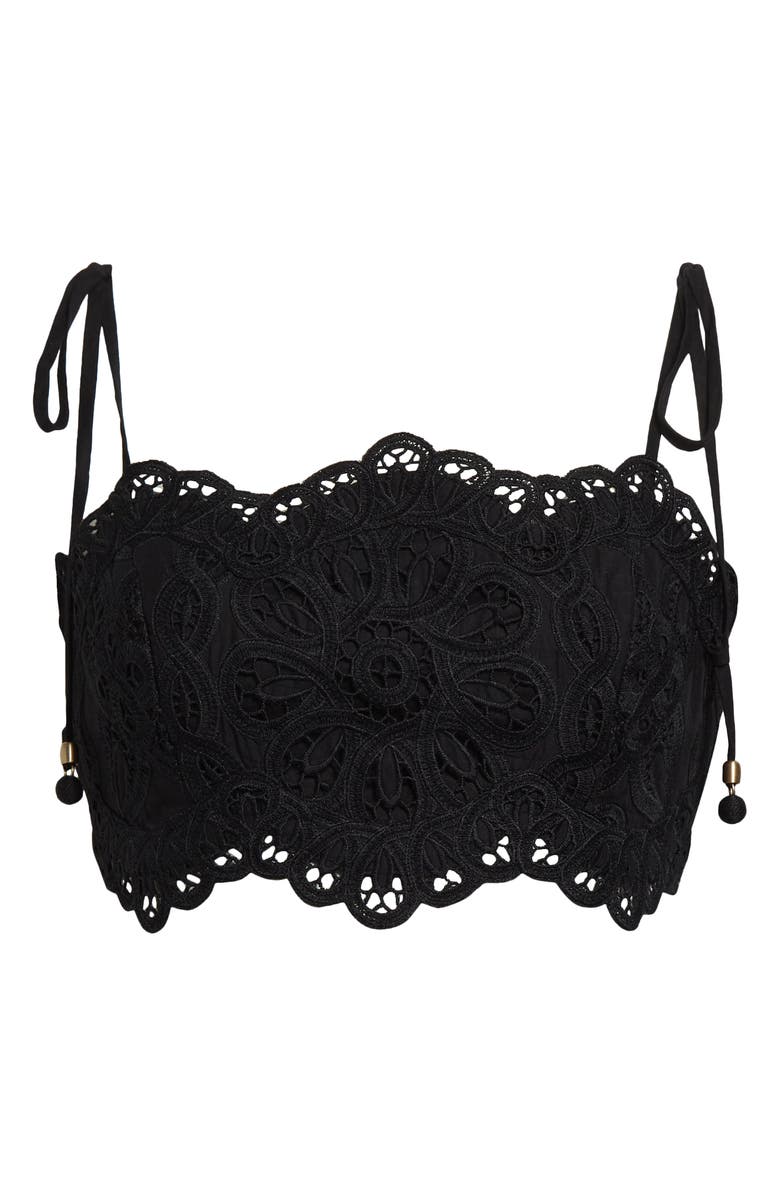 Zimmermann Rhiannon Guipure Lace Trim Cotton Crop Top, Alternate, color, Black