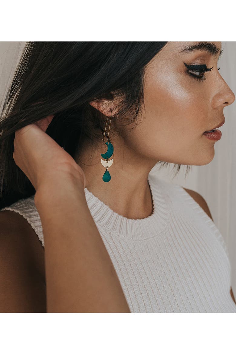 Rajani Moon Phase Teal Drop Earrings, Alternate, color, Teal