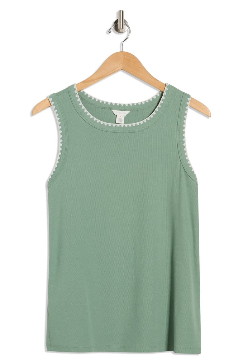 Whipstitch Trim Rib Tank, Alternate, color, GREEN HEDGE- IVORY PRISTINE