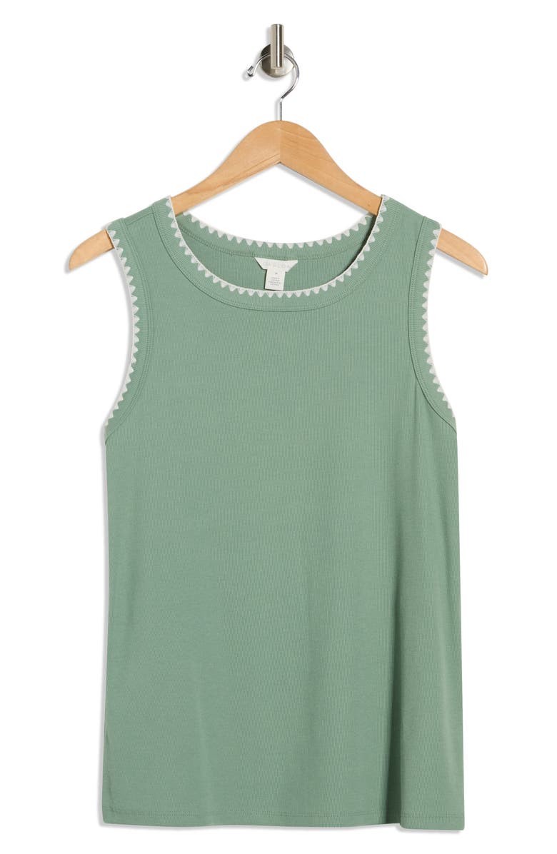 Caslon<sup>®</sup> Whipstitch Trim Rib Tank, Alternate, color, Green Hedge- Ivory Pristine