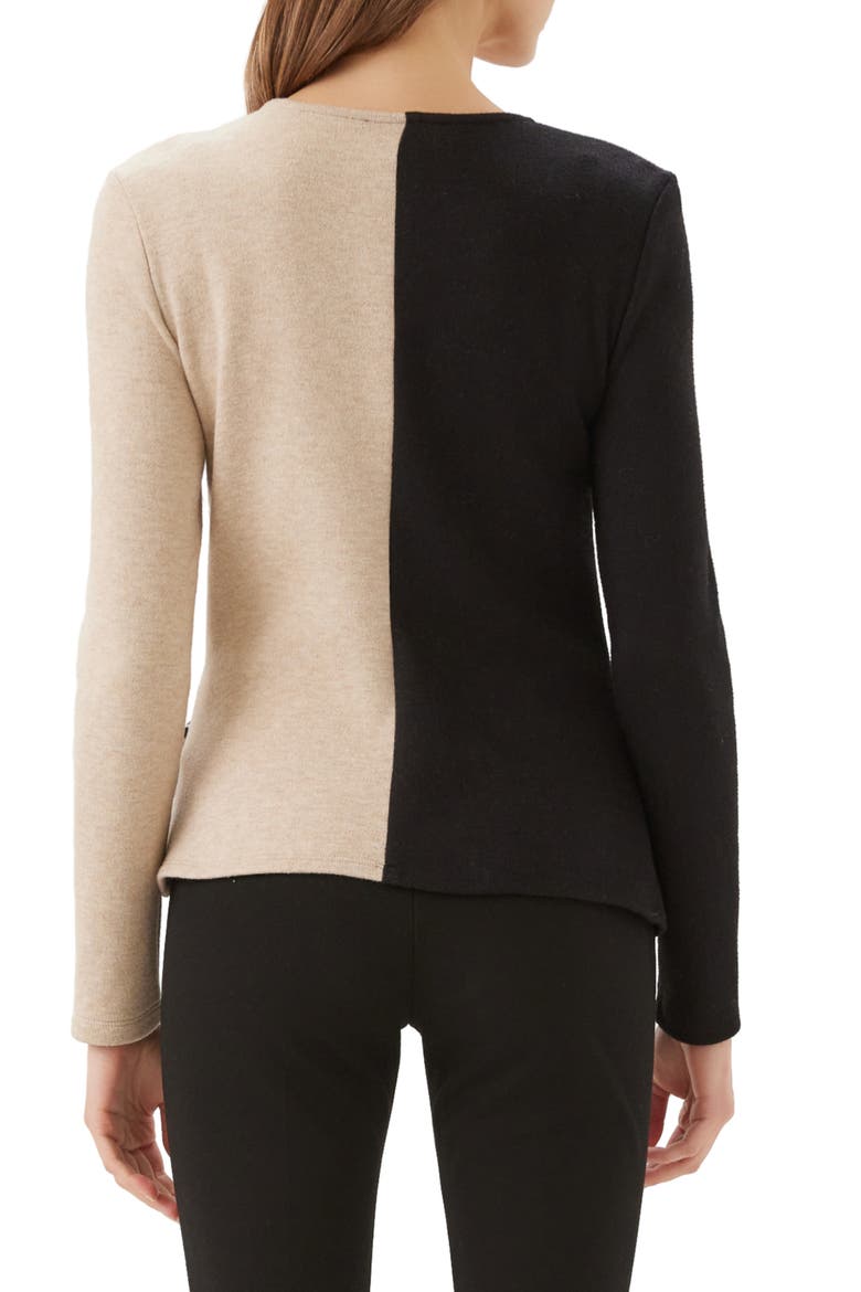 Colorblock Bow Satin Sweater, Alternate, color, BLACK/ LIGHT TAN