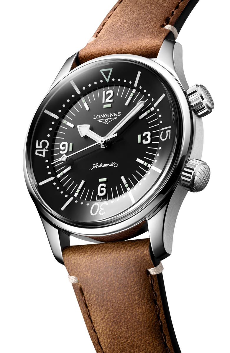 Longines Legend Diver Automatic Leather Strap Watch, 39mm, Alternate, color, 