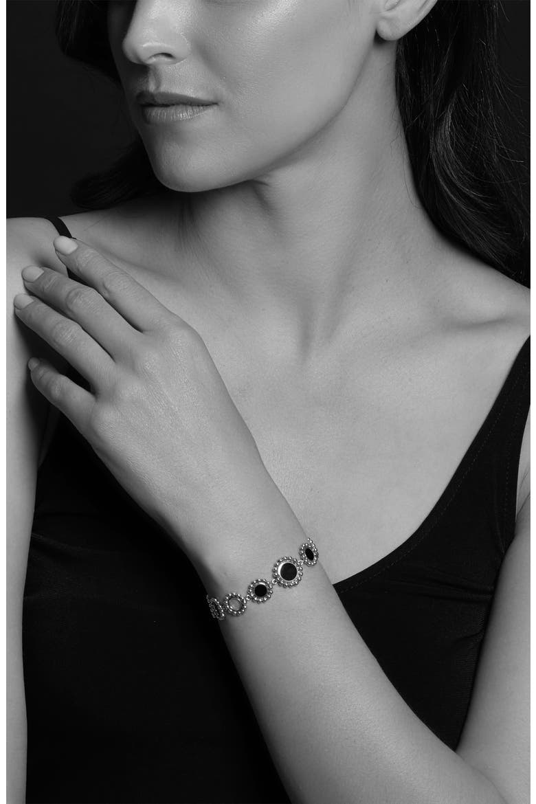 Maya Circle Link Bracelet, Alternate, color, SILVER/ ONYX