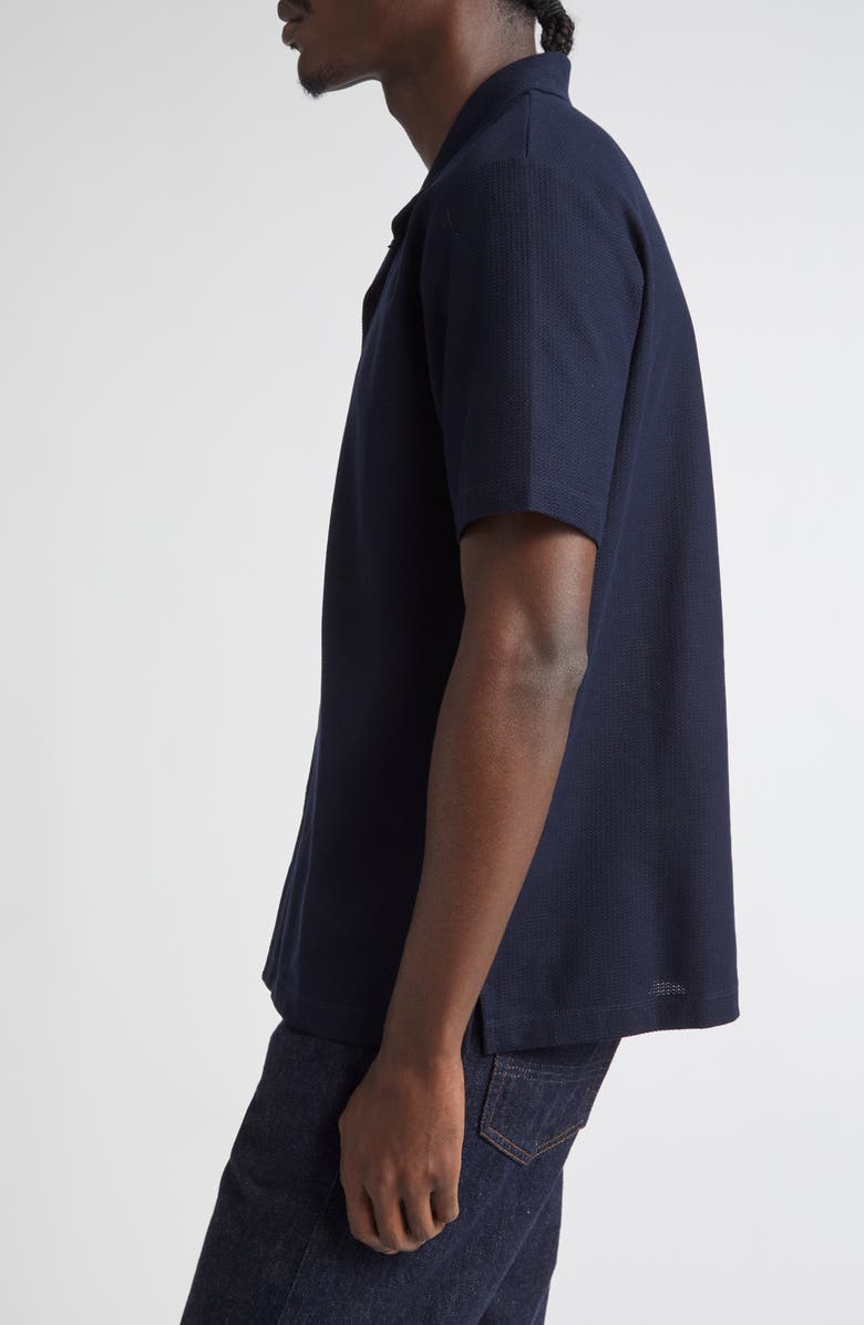 Sunspel Short Sleeve Textured Jersey Button-Up Shirt, Alternate, color, Midnight Navy
