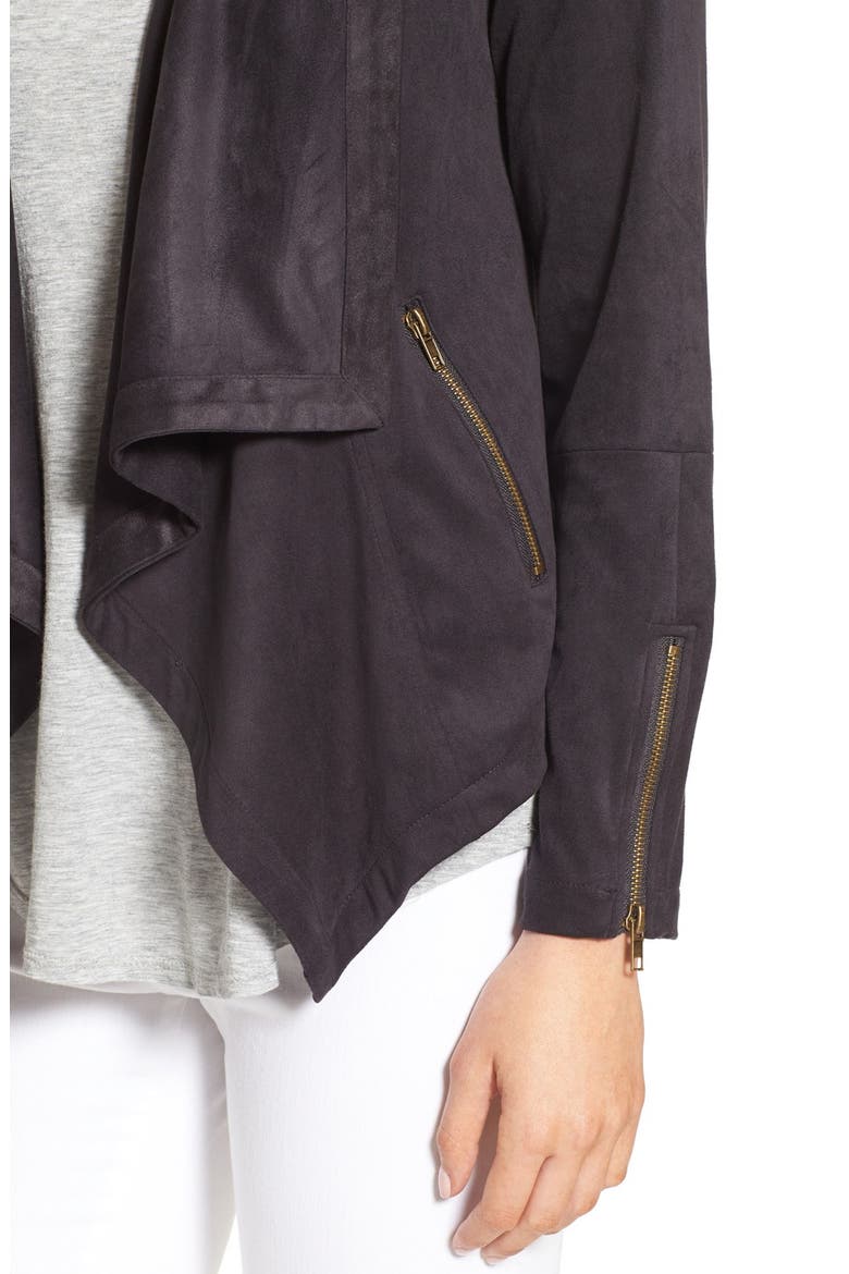 'Mackenzie' Faux Suede Drape Front Jacket, Alternate, color, CHARCOAL
