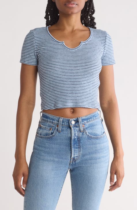 Stripe Notch Neck Rib Knit Crop Top