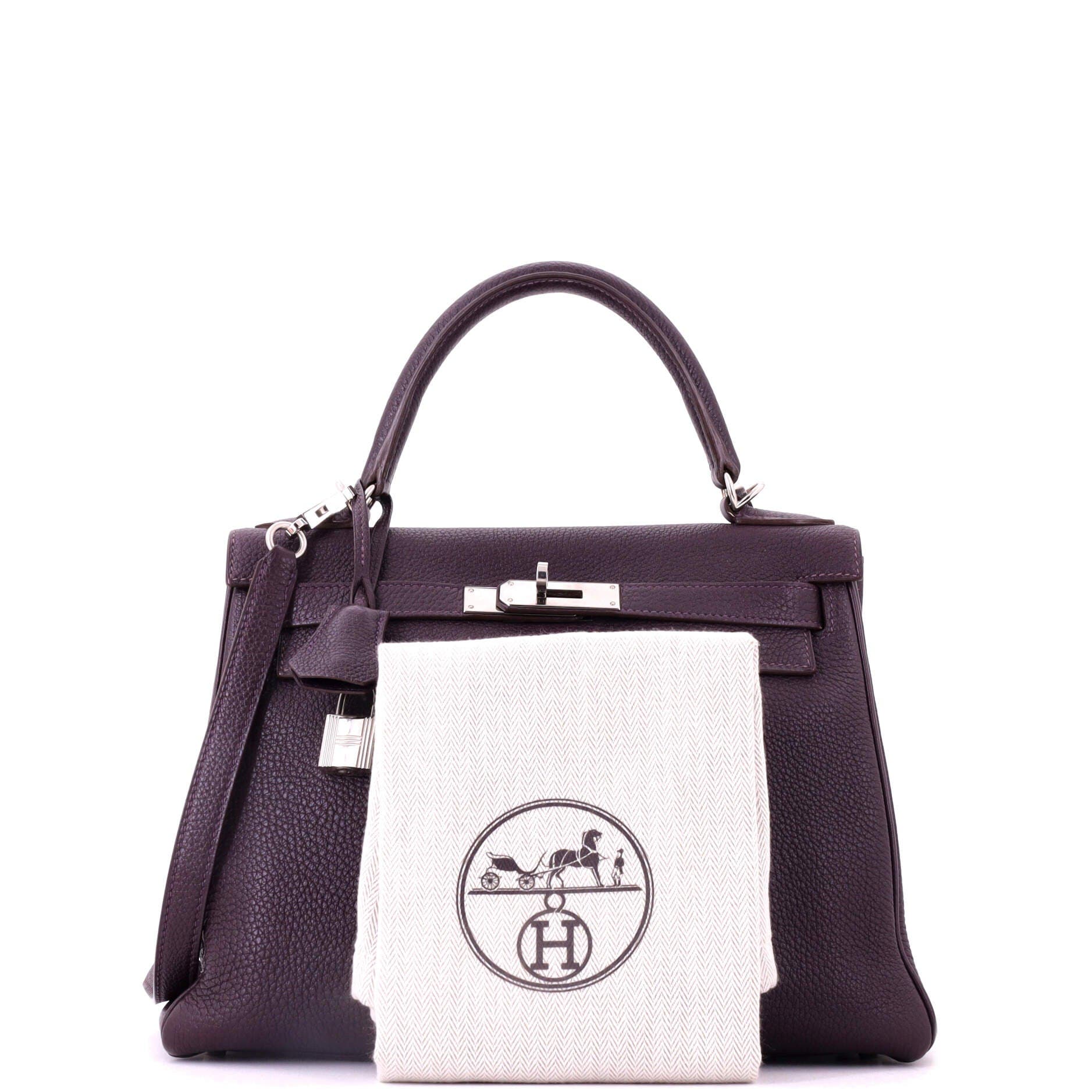 Pre-Owned Hermes Kelly Handbag Purple Togo with Palladium Hardware 28, Alternate, color, Raisin