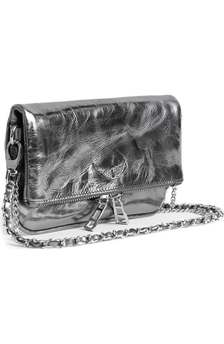 Zadig & Voltaire Nano Rock Metallic Clutch, Alternate, color, Gun