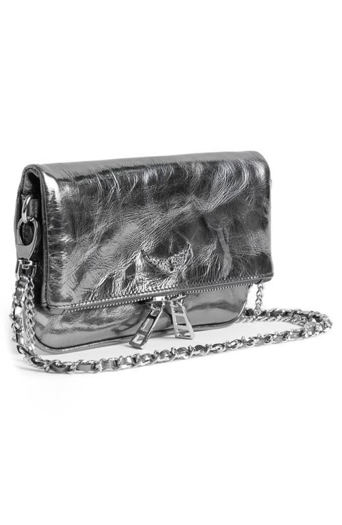 Zadig & Voltaire Silver Leather Rock Nano Vintage Metal Shoulder Bag In Gray