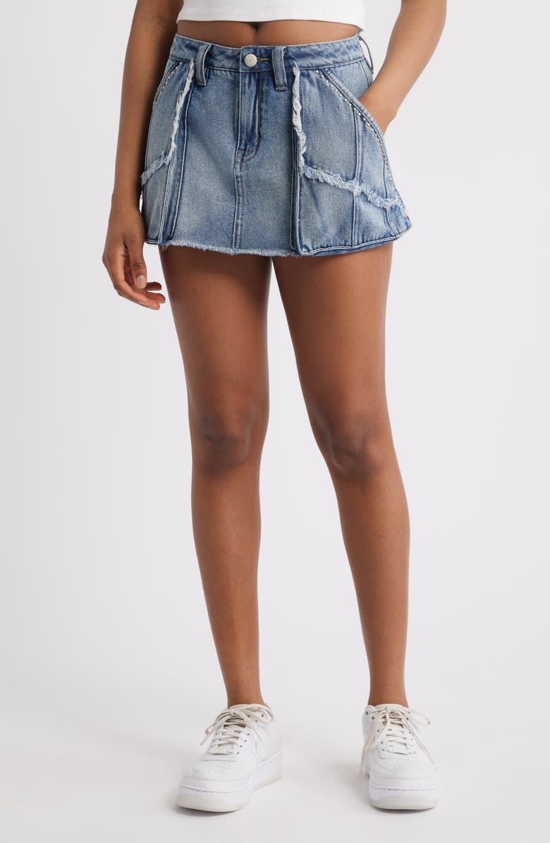 PTCL Studded Frayed Cargo Miniskort, Main, color, Medium Wash