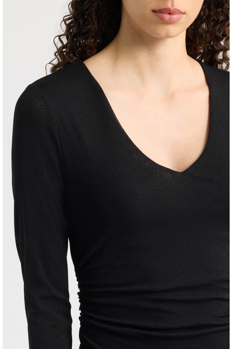 Side Ruched Long Sleeve Maxi Dress, Alternate, color, BLACK