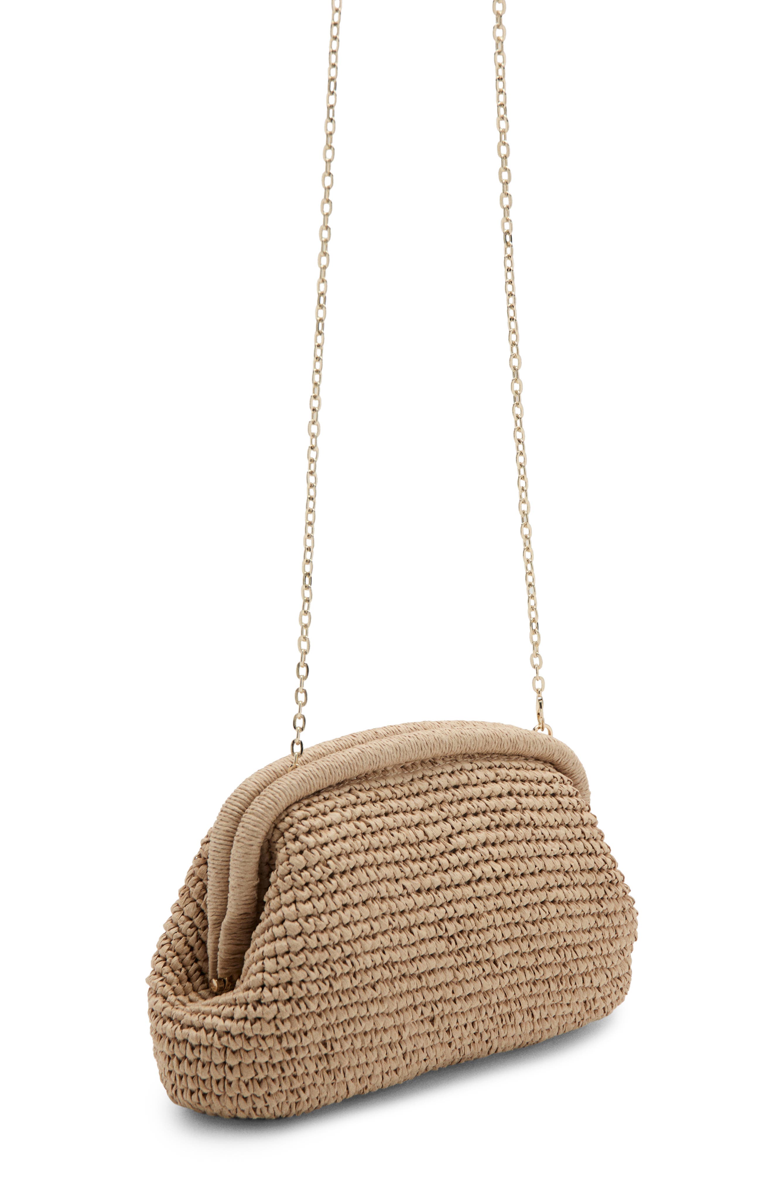 MANGO Natural Fiber Frame Clutch, Alternate, color, Beige