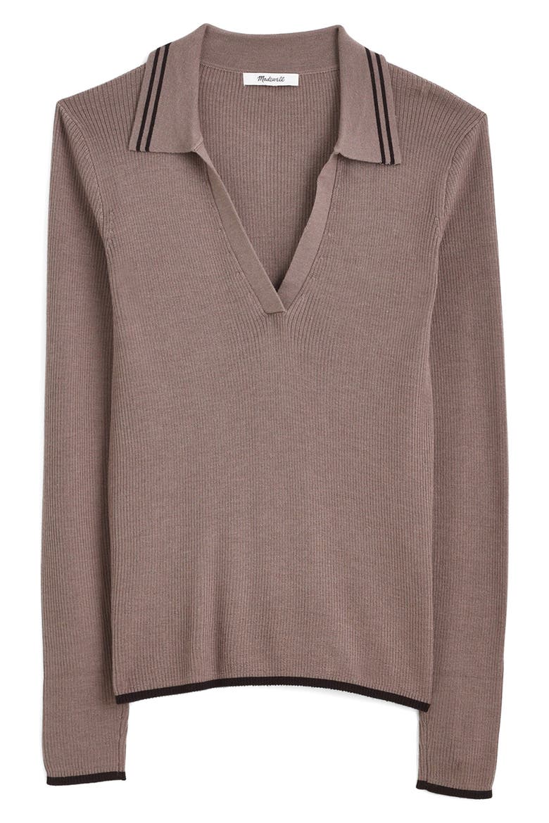Johnny Collar Merino Wool & Silk Sweater, Alternate, color, MINK WITH MOLASSES TIPPING