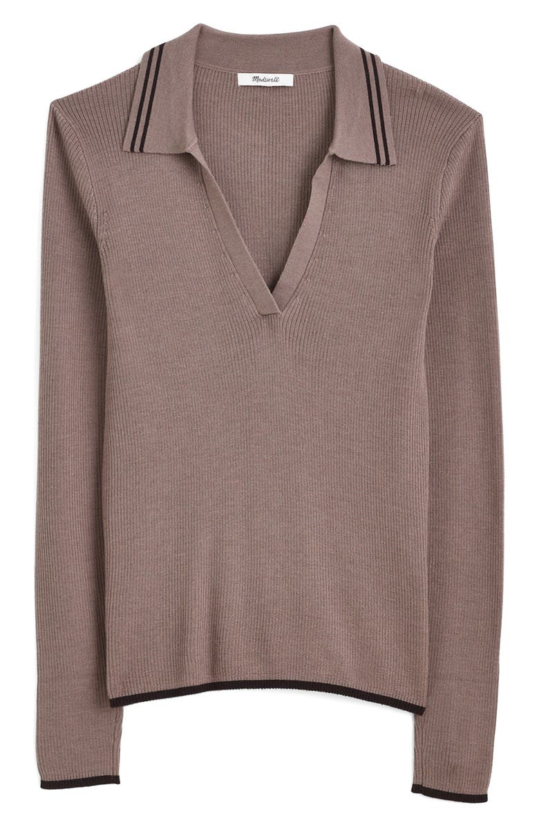 Madewell Johnny Collar Merino Wool & Silk Sweater, Alternate, color, Mink With Molasses Tipping