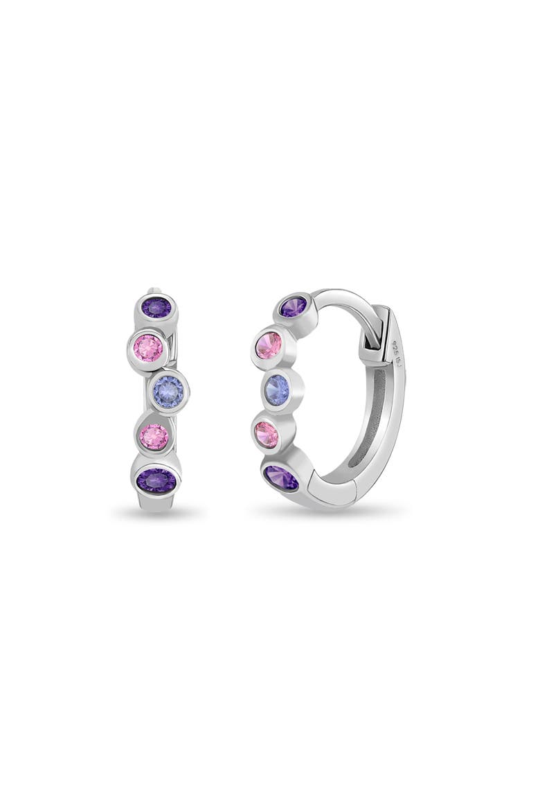 Bezel Cascade Girls Huggie Hoops, Main, color, Purple