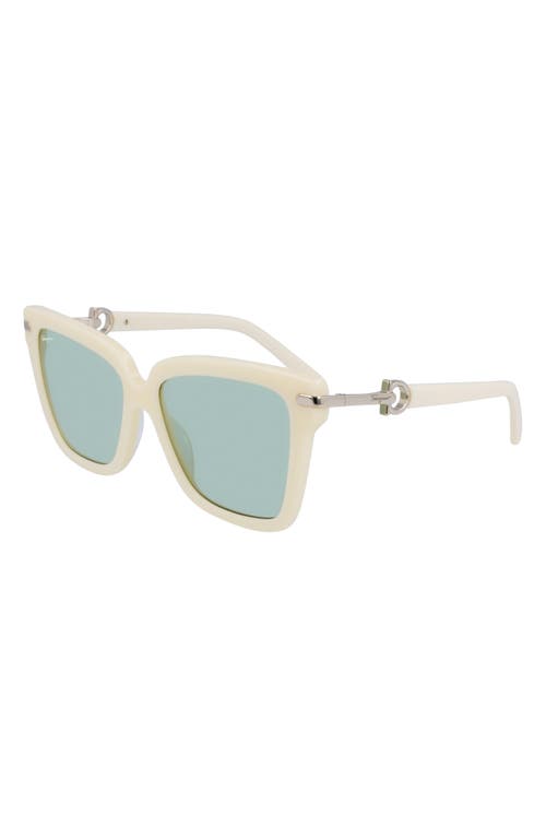 Ferragamo 57mm Polarized Rectangular Sunglasses In White