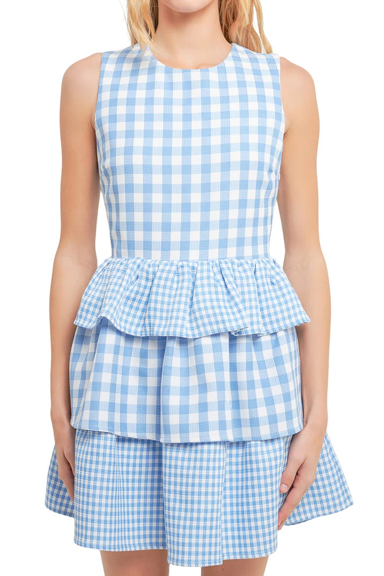 Tiered Gingham Sleeveless Dress, Alternate, color, OCEAN BLUE