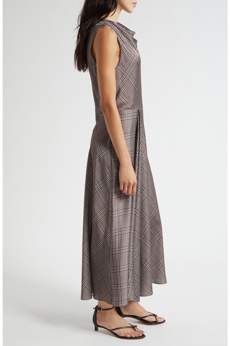 Pressed Plaid Cowl Neck Maxi Dress, Alternate, color, BROWN MULTI PLAID