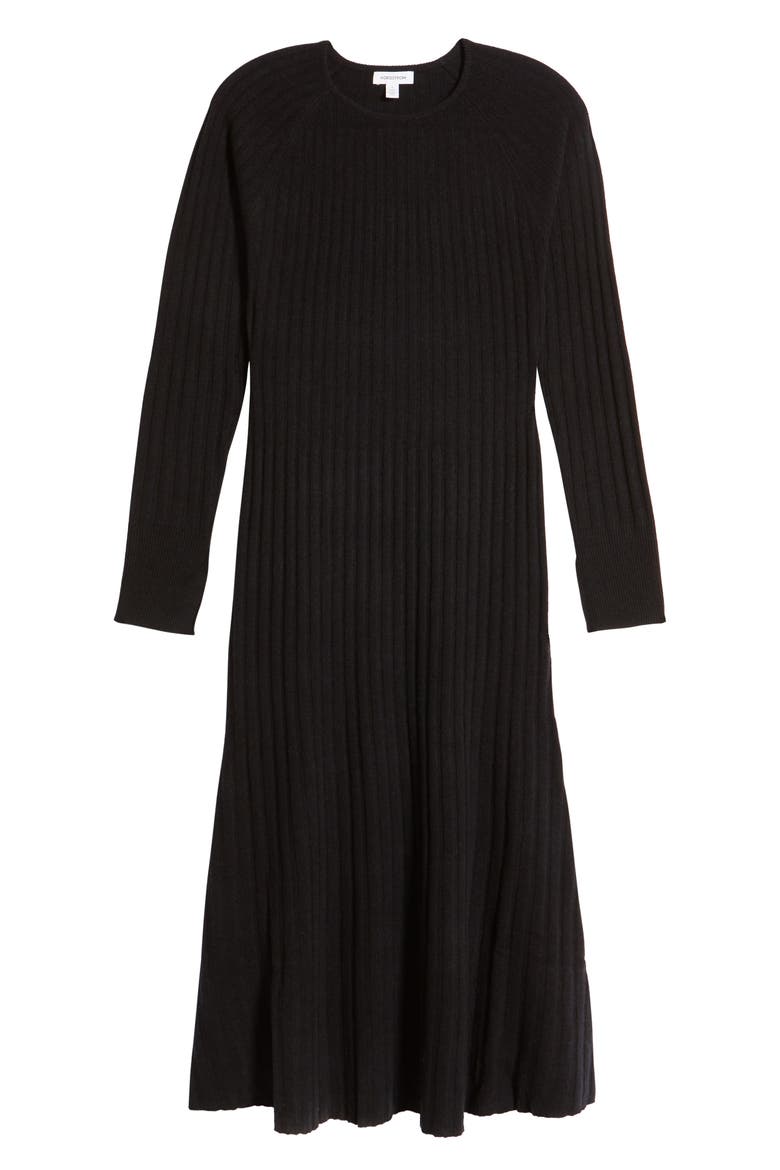 Rib Long Sleeve Midi Sweater Dress, Alternate, color, BLACK