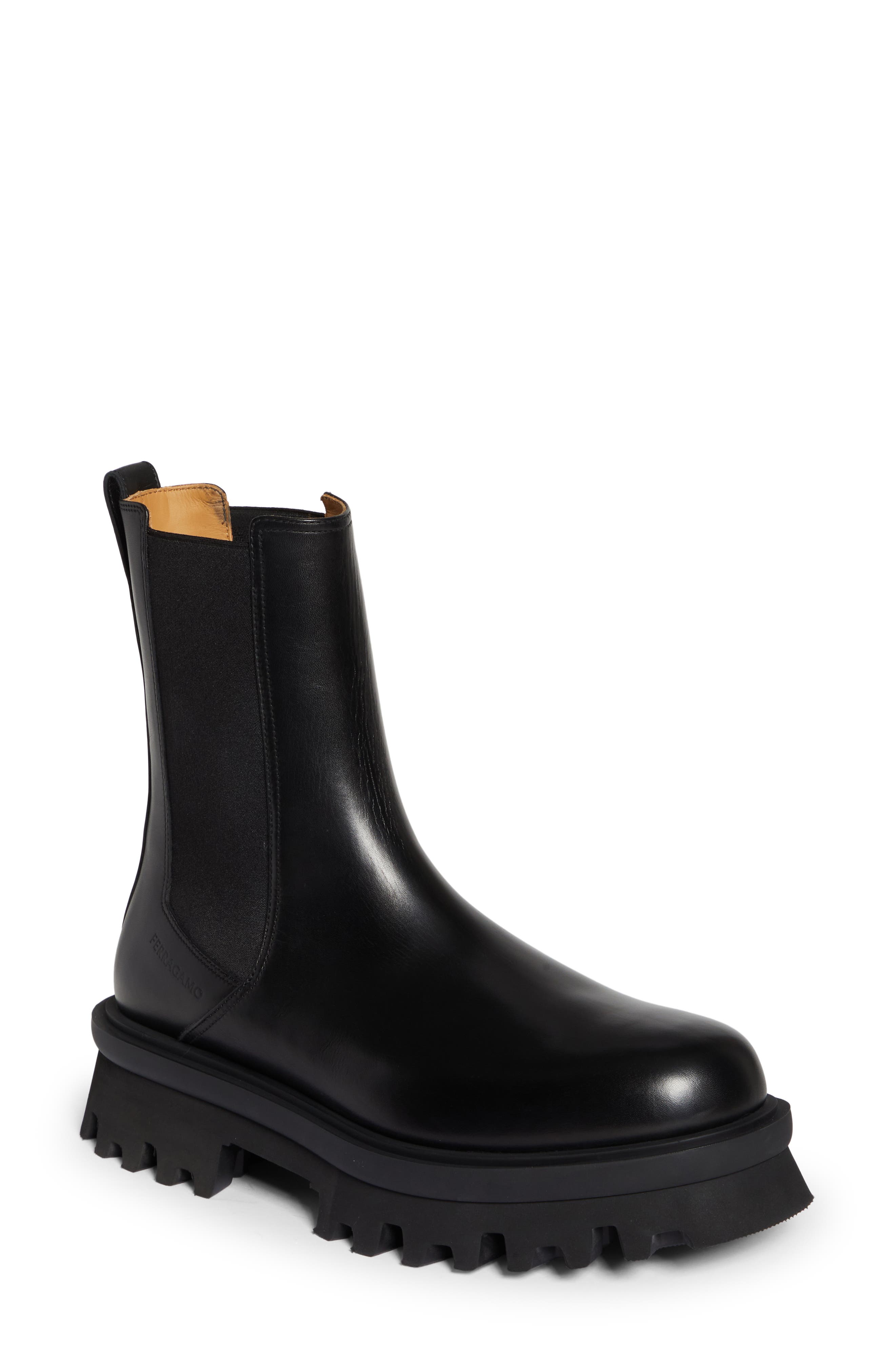 FERRAGAMO Flash Lug Sole Chelsea Boot, Main, color, 
