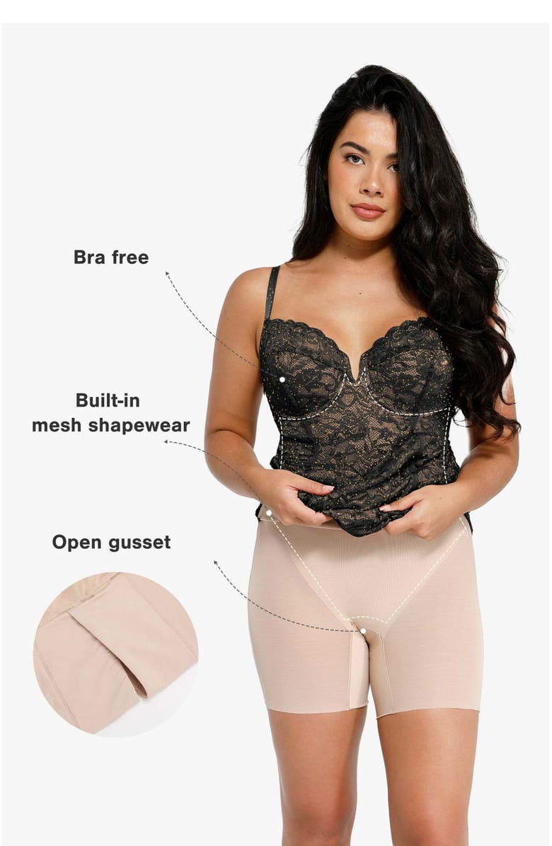 Popilush Shapewear All-Lace Hourglass Corset Side Slit Midi Dress, Alternate, color, 