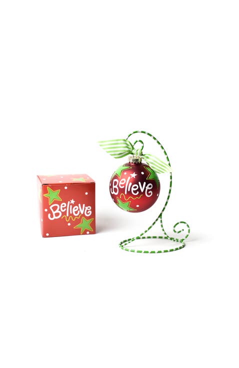 Believe Christmas Glass Ornament with Stand