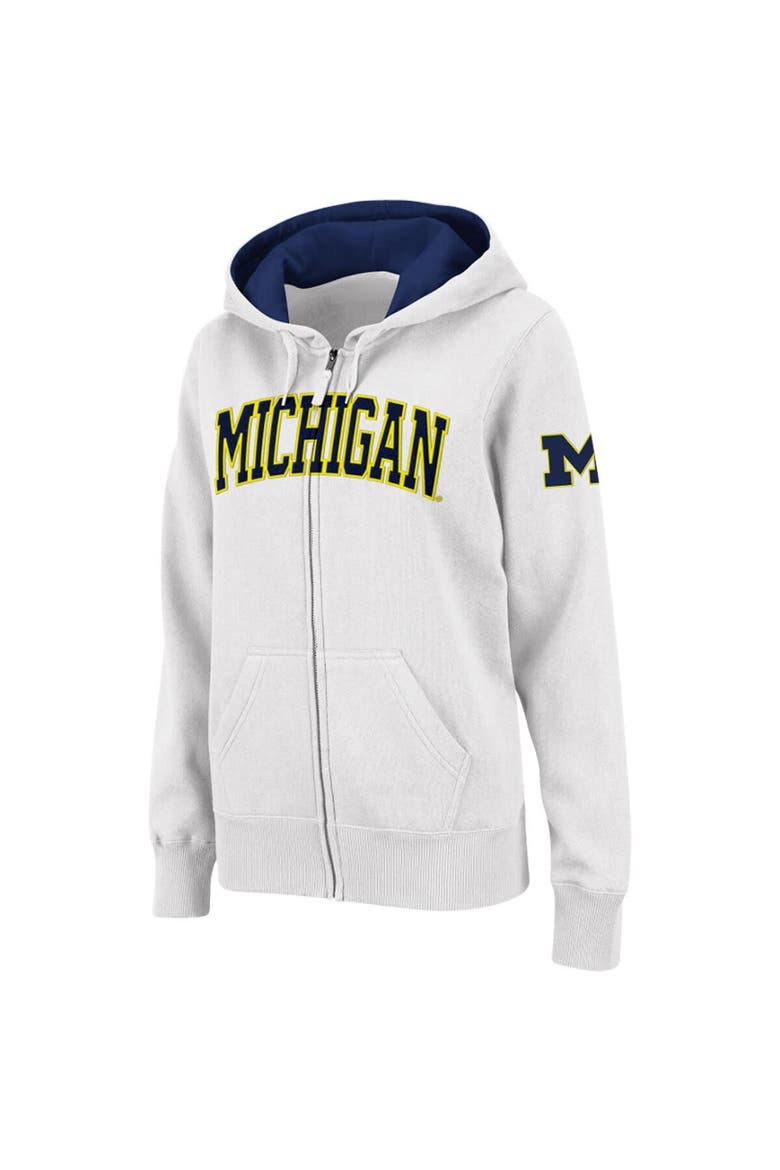 Women's Stadium Athletic White Michigan Wolverines Arched Name Full-Zip Hoodie, Main, color, White