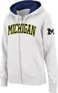 COLOSSEUM Women's Stadium Athletic White Michigan Wolverines Arched Name Full-Zip Hoodie