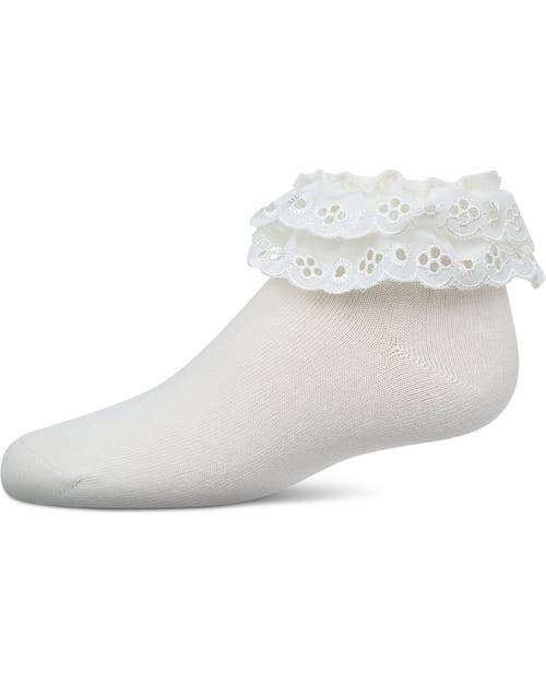 Memoi Dual Layer Eyelet Lace Anklet Sock In White