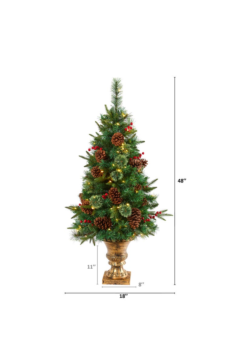 NEARLY NATURAL 4-ft Pine, Pinecone and Berries Artificial Christmas Tree in Decorative Urn, Alternate, color, Green